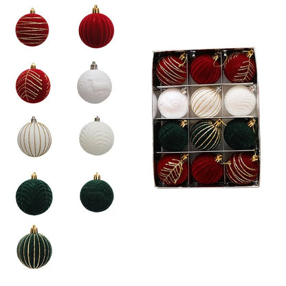 12-delige fluwelen kerstbalornamentset